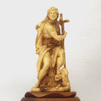 Saint John the Baptist Statue, 11" Carved Olive Wood from Holy Land