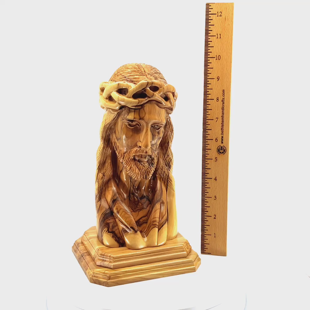 Jesus Christ Bust Sculpture in Holy Land Olive Wood, 9.8"