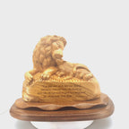 Lion with Lamb and Scripture of Corinthians, 13.8" Masterpiece Wooden Christian Carving
