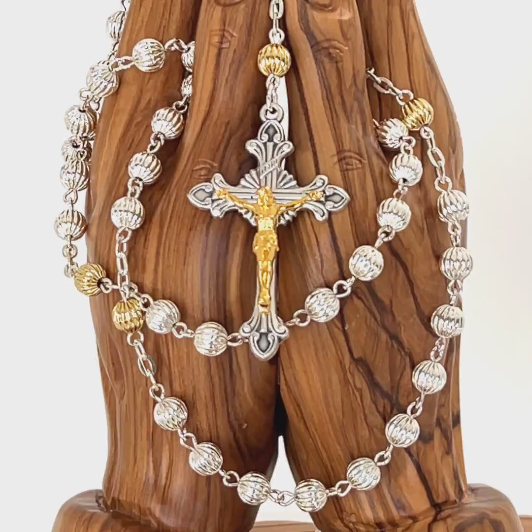 Rosary, Sterling Silver Plated Beads, 20.9", Metal Chain with 2" Crucifix