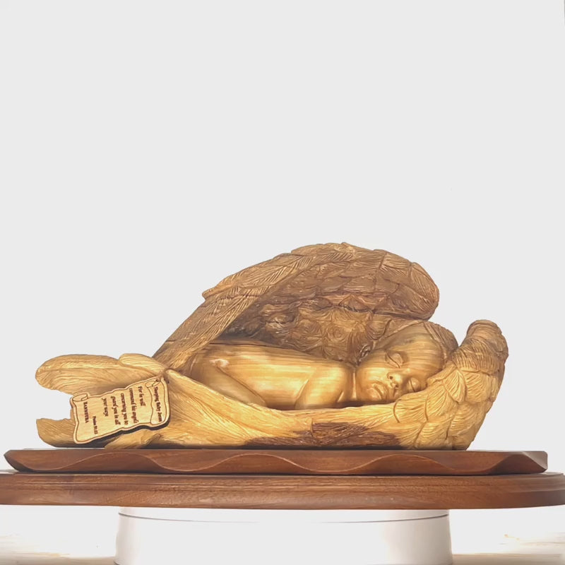 Sleeping Baby Jesus Angel with Wings 17.5", Wooden Carving