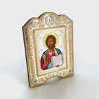 Jesus Christ Silver Plated Icon with Unique Silver Frame Standing or Wall Hanging Christian Art Decor