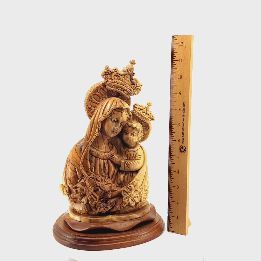 Virgin Mary w/ Baby Jesus Statue, 16.5" Olive Wood Carving Statue from Bethlehem