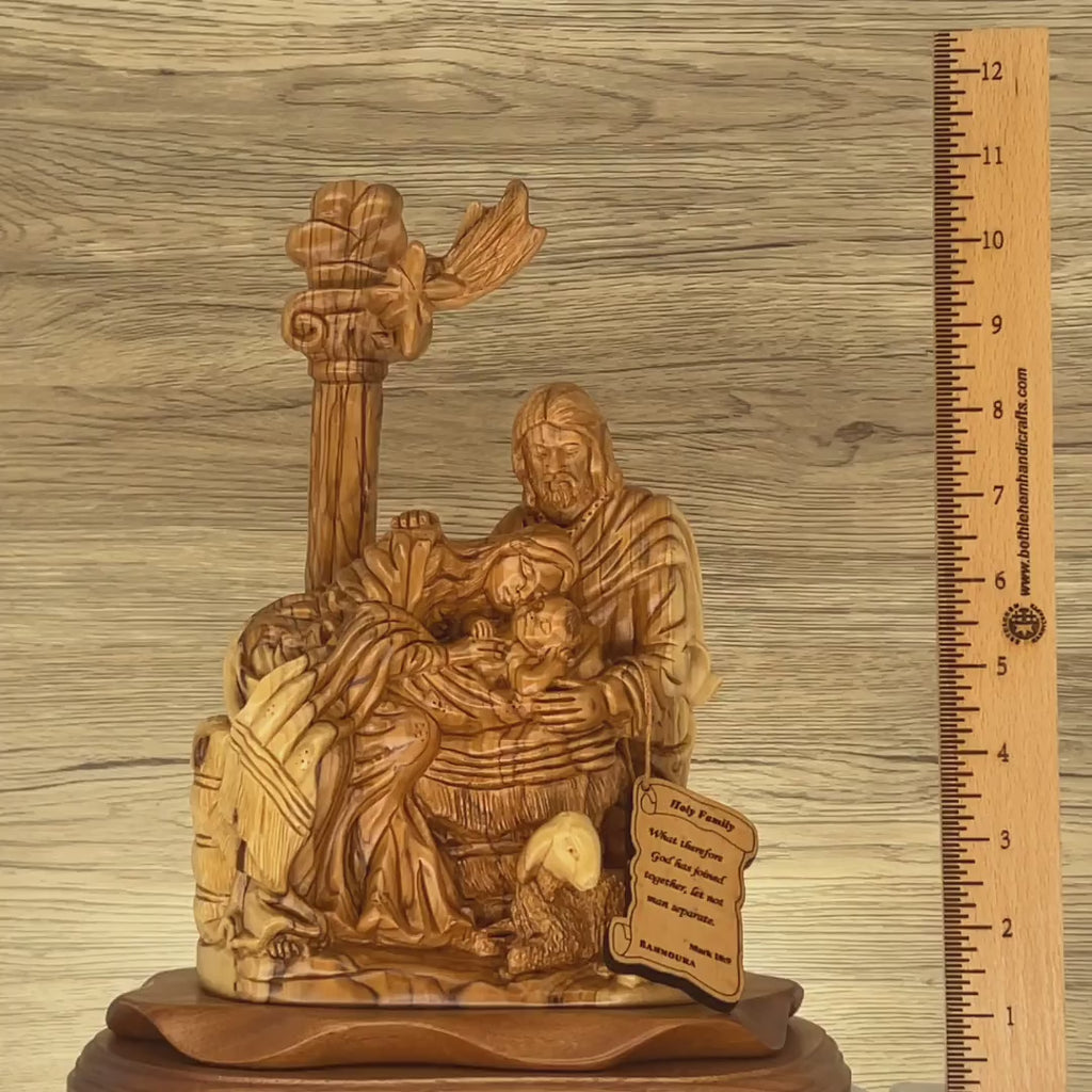 Holy Family with Nativity Star, 11.4" Carved Olive Wood