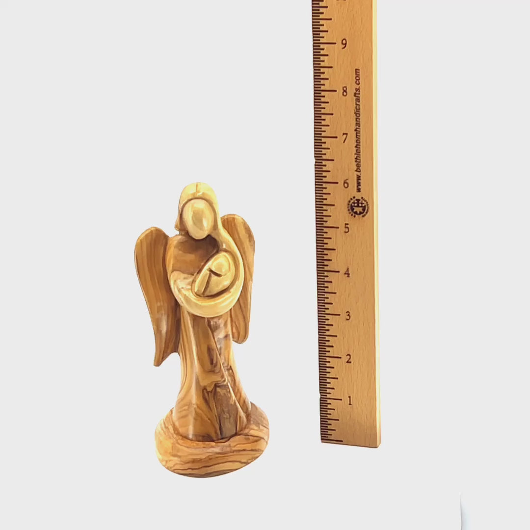 Wooden Angel with Baby in Arms, 6.3"