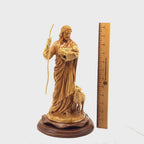 Jesus Christ "The Good Shepherd" Statue, 12.6" Sculpture from Holy Land Olive Wood