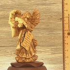 Angel Playing Music With Cithara Carving, 9.7" Olive Wood from Holy Land