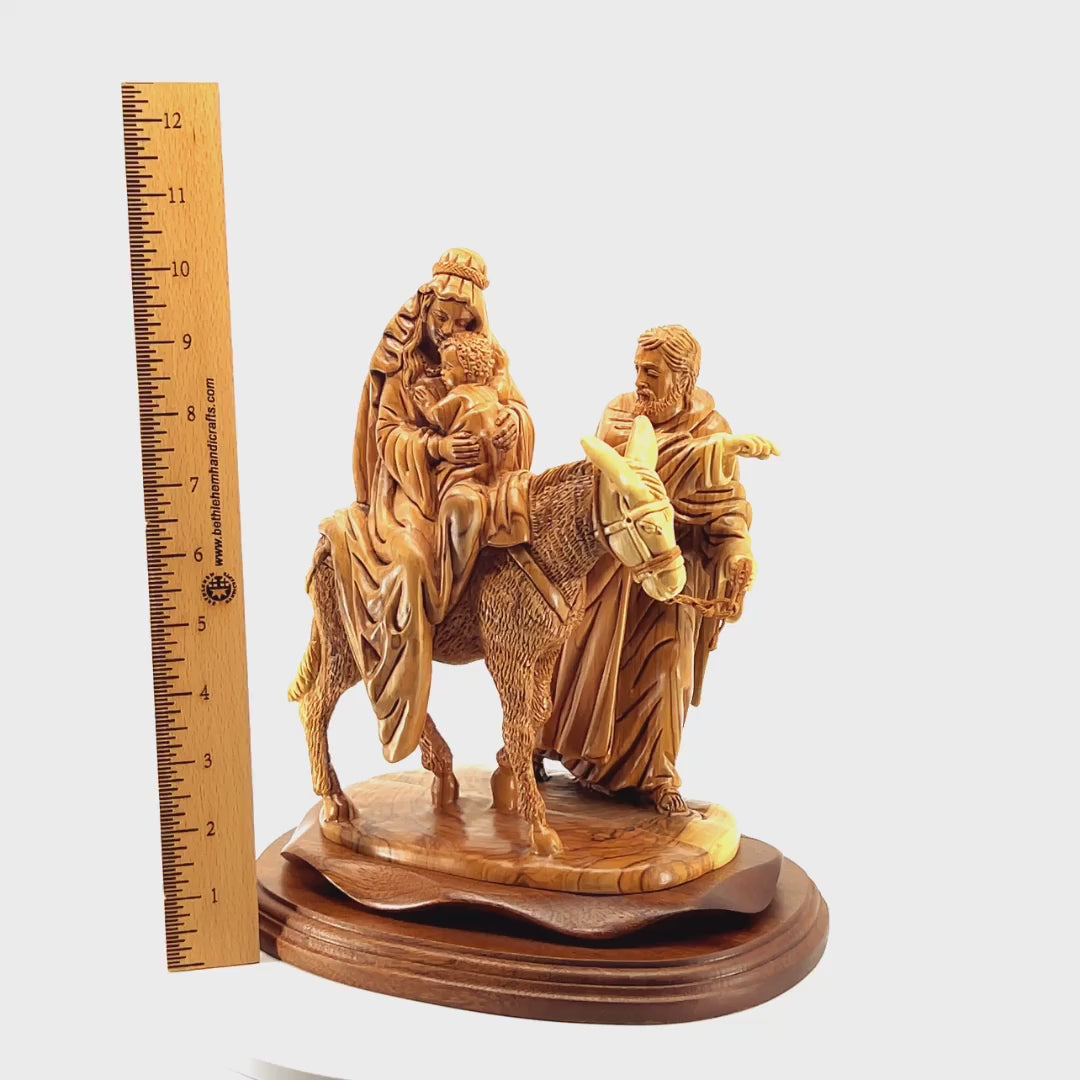 Flight into Egypt, Hand Carved Wooden Statue, 10.8"