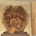 Guardian Angel with Holy Family Nativity Scene Masterpiece 11.8" , Christmas Art Masterpiece Olive Wood Carved Sculpture from the Holy Land