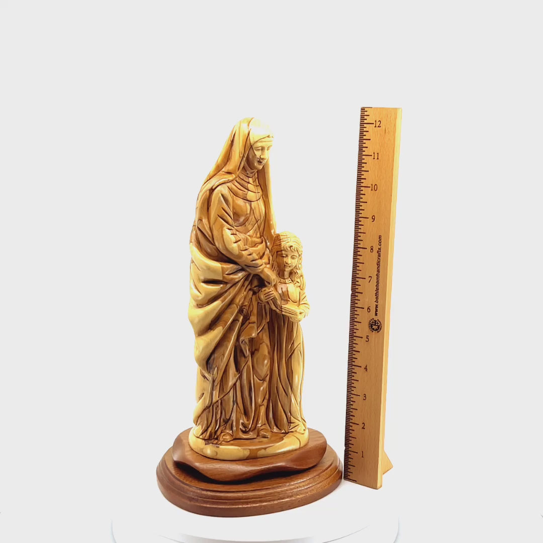 Good Saint Anne with Young Virgin Mary, 13.5", Handmade Sculpture from Olive Wood Statue