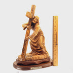 Jesus Christ Carrying Cross Statue, Wood Carving 15.7"