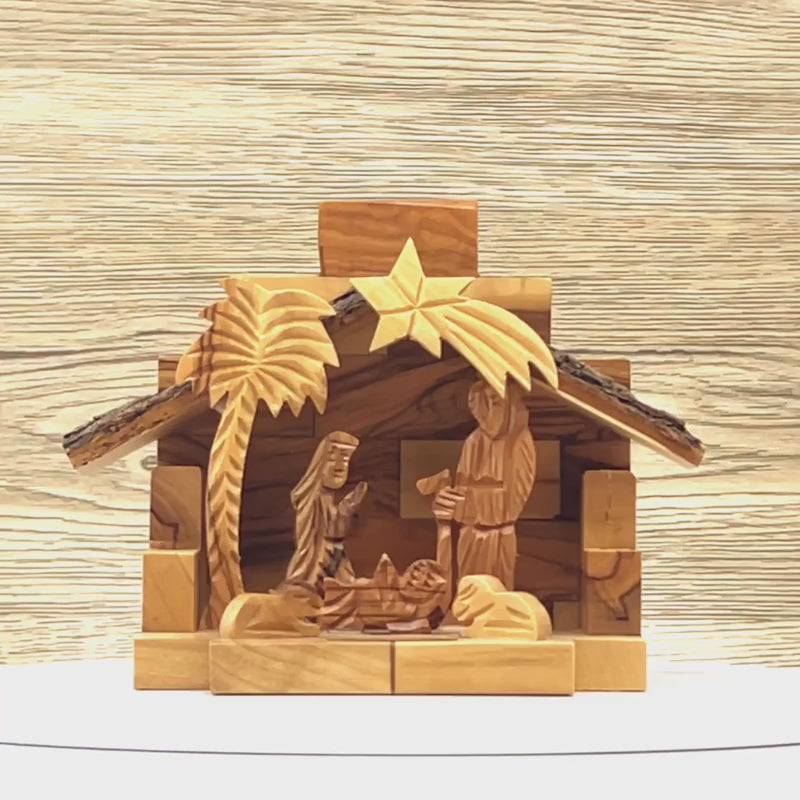 Rustic Olive Wood Nativity Scene, 4.5" with Natural Edges
