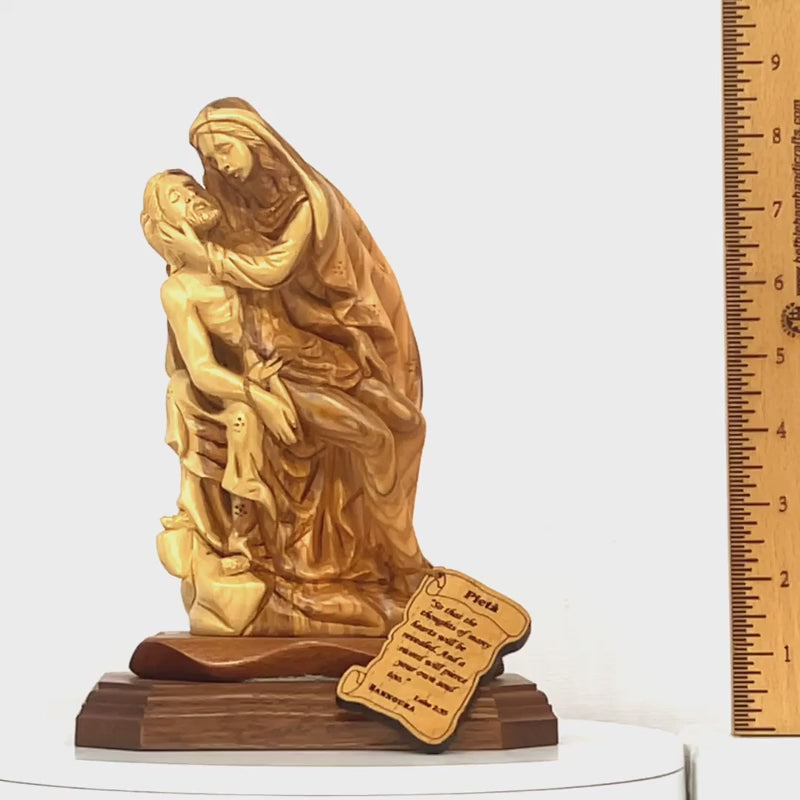 Pieta Statue, 8.9" Olive Wood Carving Statue from Bethlehem