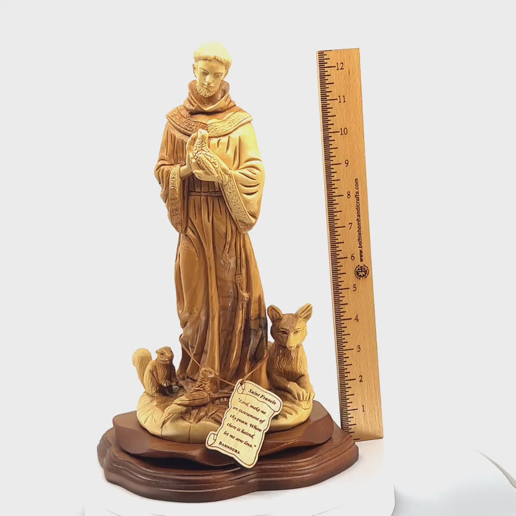 St. Francis Assisi with Animals Statue 13.4" Hand Carved Olive Wood from Holy Land
