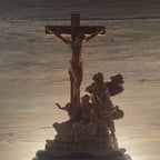 Christ Crucified on Cross with Mary Magdalene and St. John 14.4", Olive Wood Statue