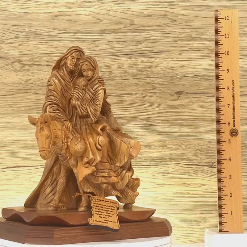 Olive Wood Sculpture of the hot Holy Family Fleeing From the Holyland to Egypt After an Angel Warned Joseph. Perfect Religious Gift & Home Decor