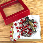 Rosary Necklace with Red Stone Beads