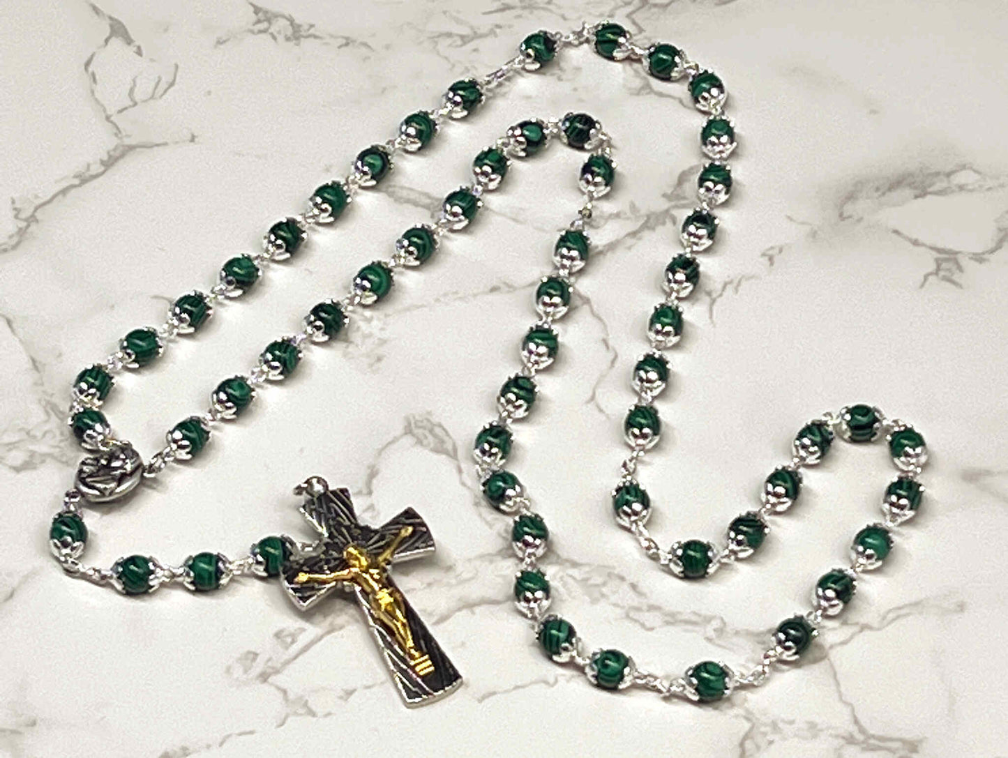 Rosary with Green Coral Stones