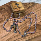 Rosary Necklace with Pink Stone Beads