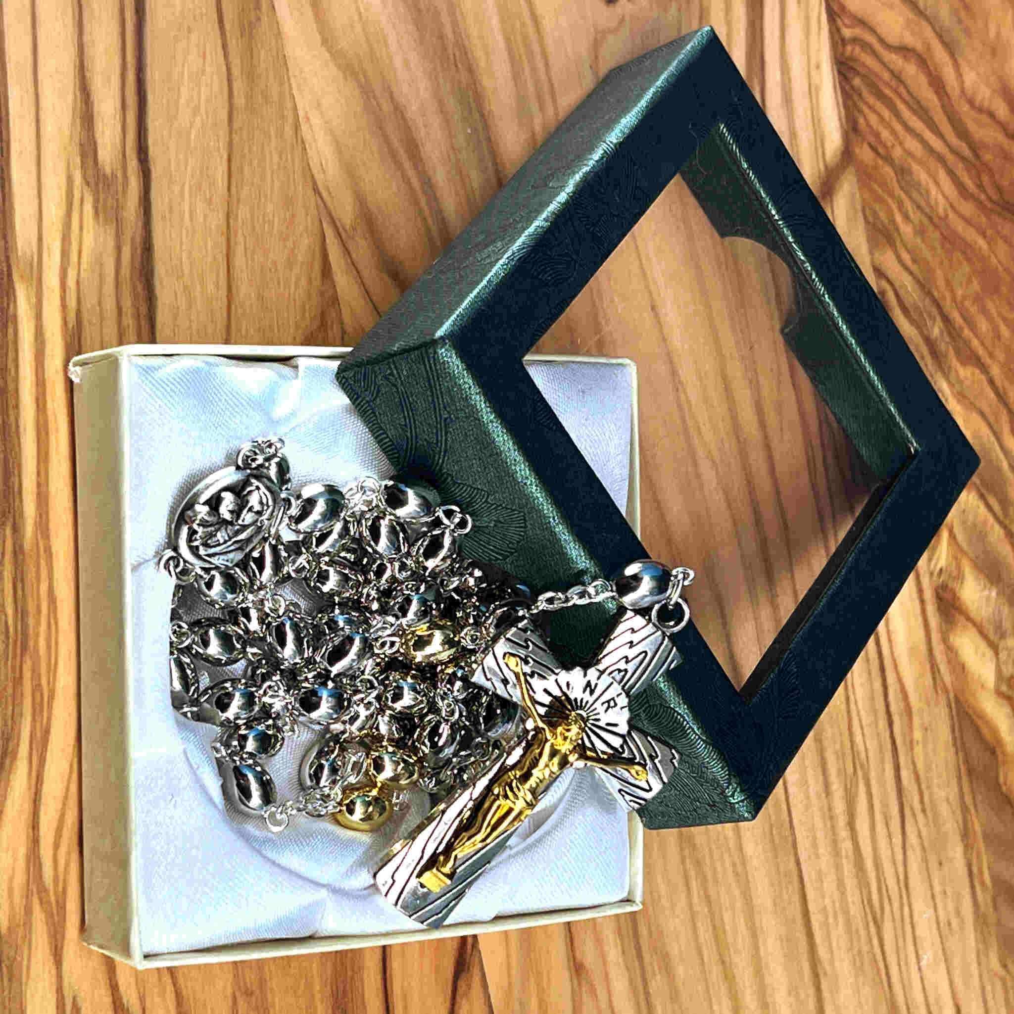 Rosary Necklace with Silver Beads