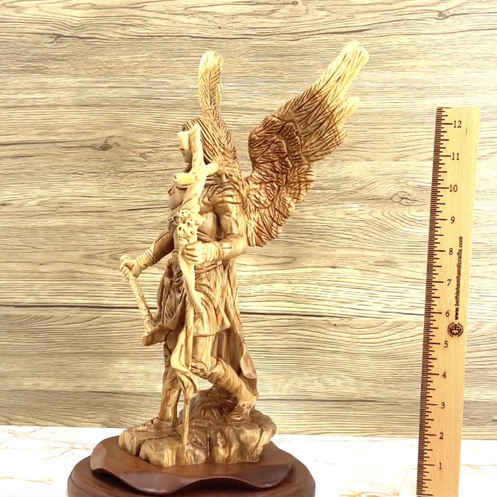 Angel olive wood statue hand carved in Bethlehem, 15 inch natural light photo of the piece