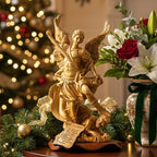 Angel olive wood statue from Bethlehem hand carved, 13.5 inch front view of the olive wood masterpiece