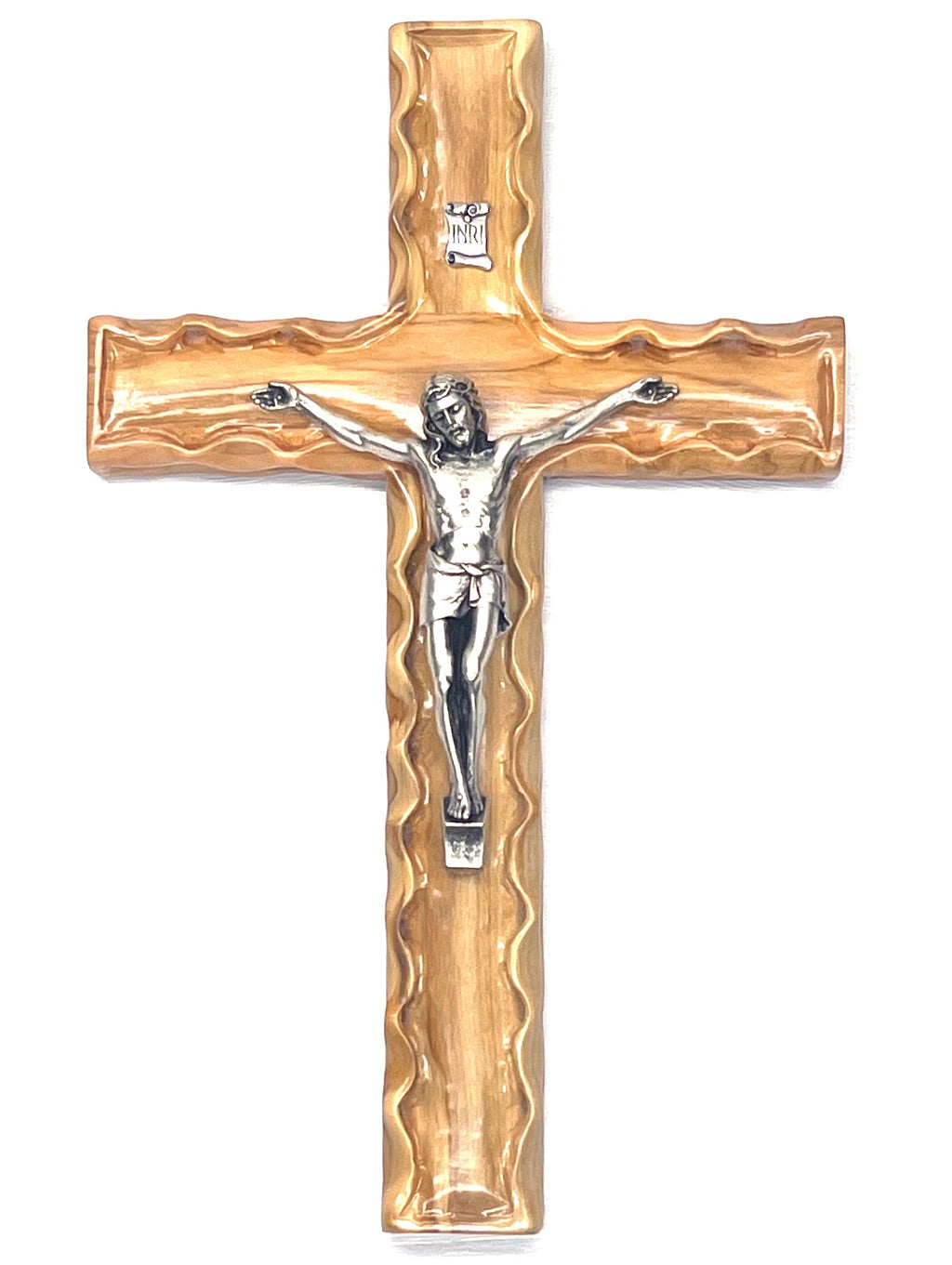 Wooden Wall Crucifix, Hand Made in Bethlehem with curved edge (Copy)