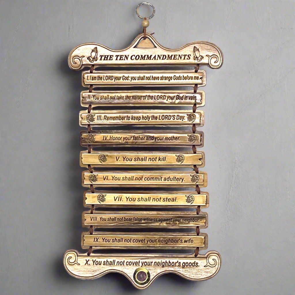 Ten Commandments, Wall Hanging Engraved Olive Wood