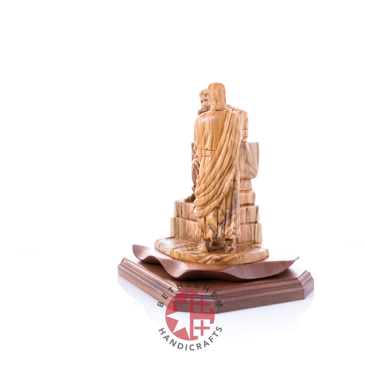 Jesus Christ statue hand carved from Bethlehem olive wood, 8.9 inch close detail of the carved hands