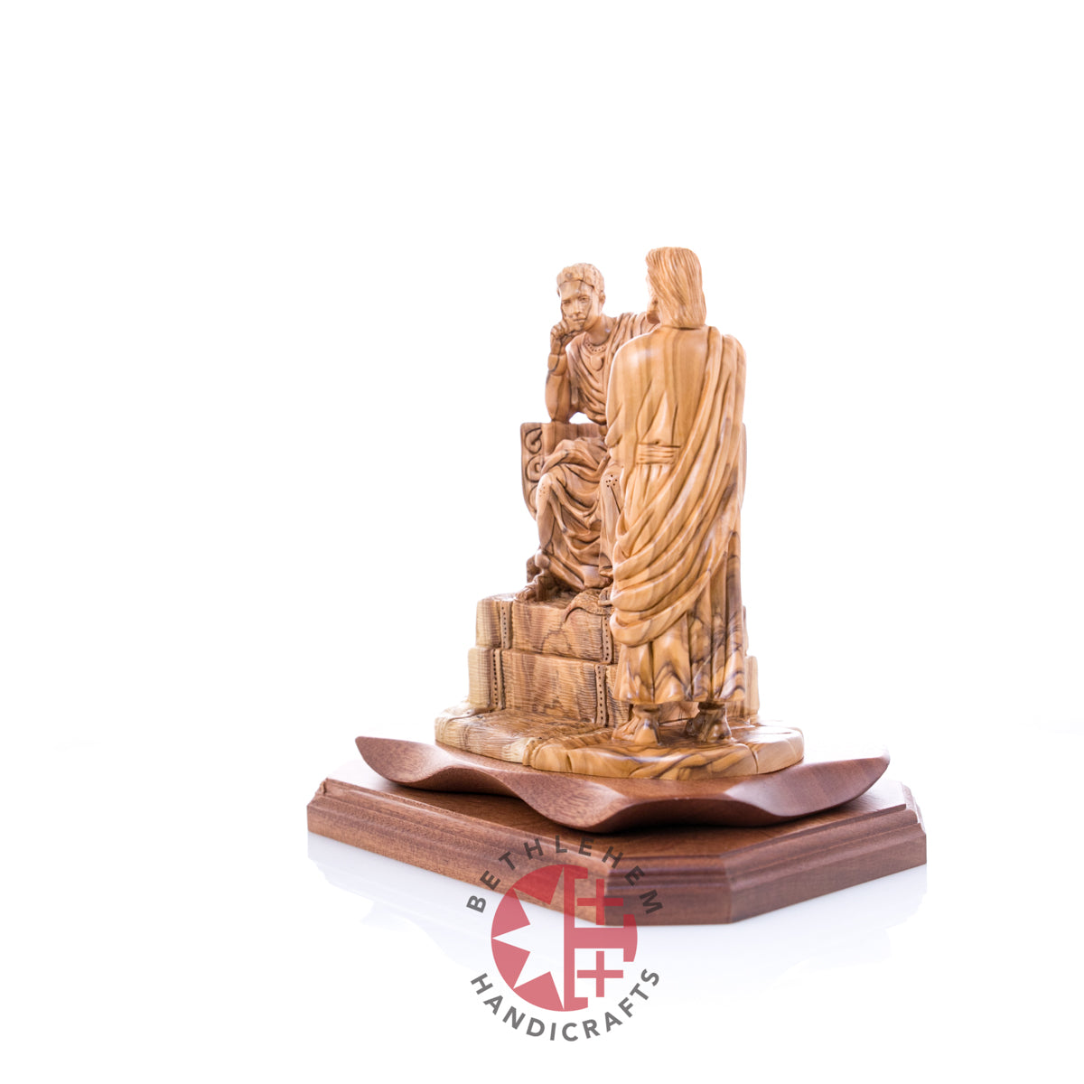 Jesus Christ statue hand carved from Bethlehem olive wood, 8.9 inch complete view of the Bethlehem hand carved piece