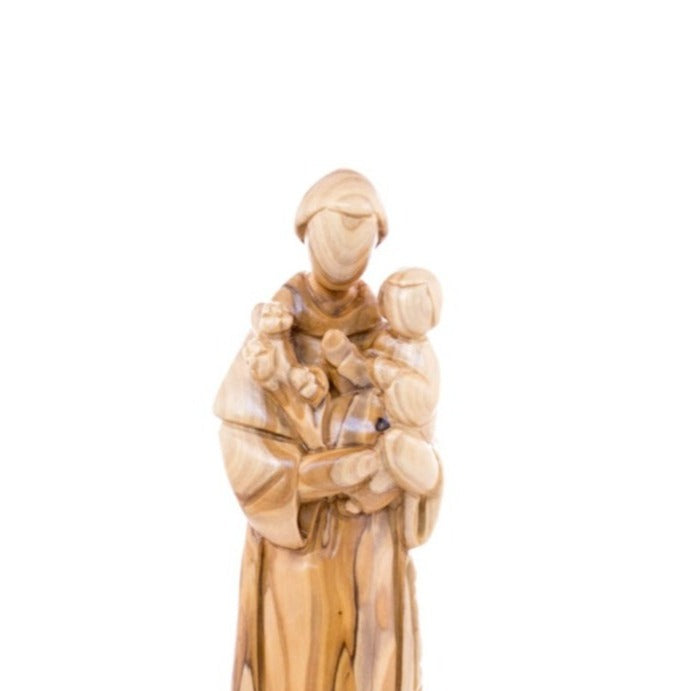 St. Anthony Holding Baby Jesus Christ Figurine, 9.1" Hand Carved Olive Wood