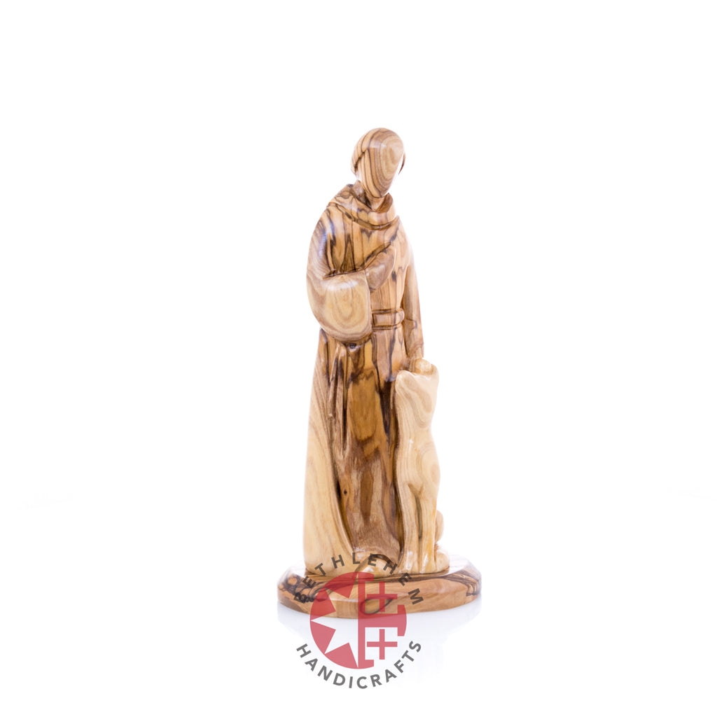 St. Francis Assisi Olive Wood Hand Carved Statue, 8.9"  (Abstract)