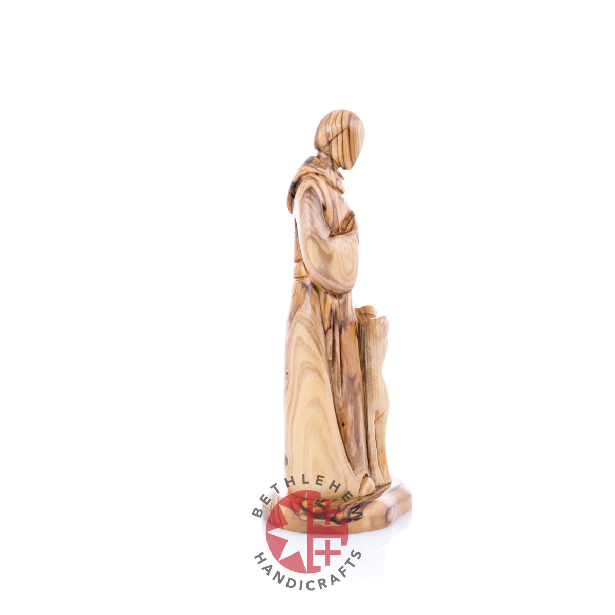St. Francis Assisi Olive Wood Hand Carved Statue, 8.9"  (Abstract)