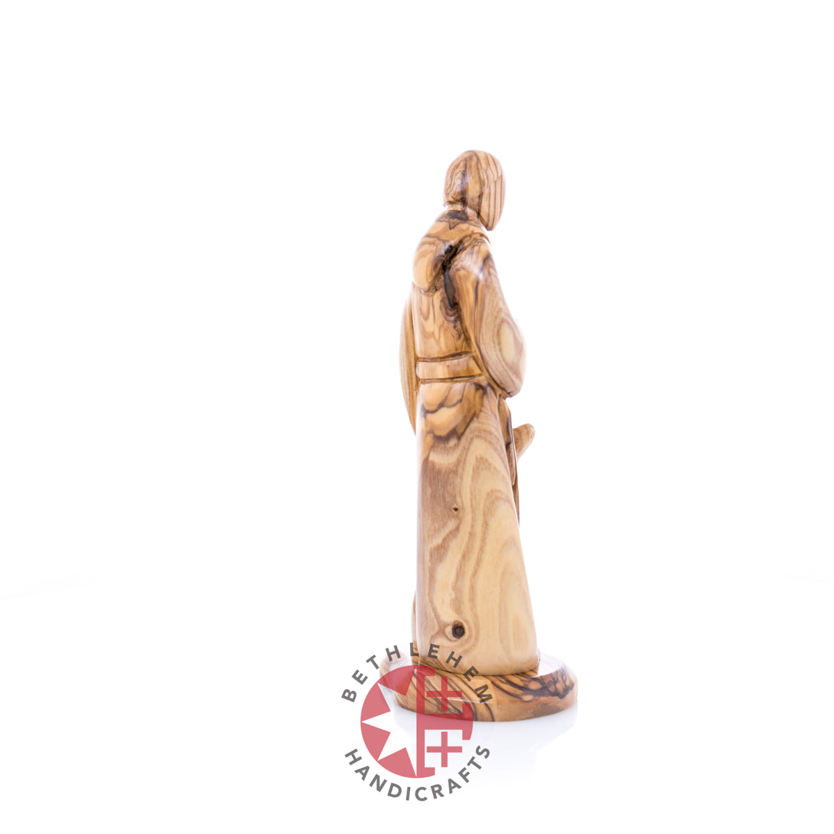 St. Francis Assisi Olive Wood Hand Carved Statue, 8.9"  (Abstract)