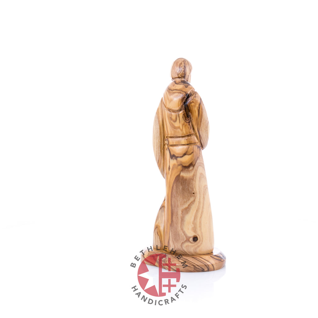 St. Francis Assisi Olive Wood Hand Carved Statue, 8.9"  (Abstract)