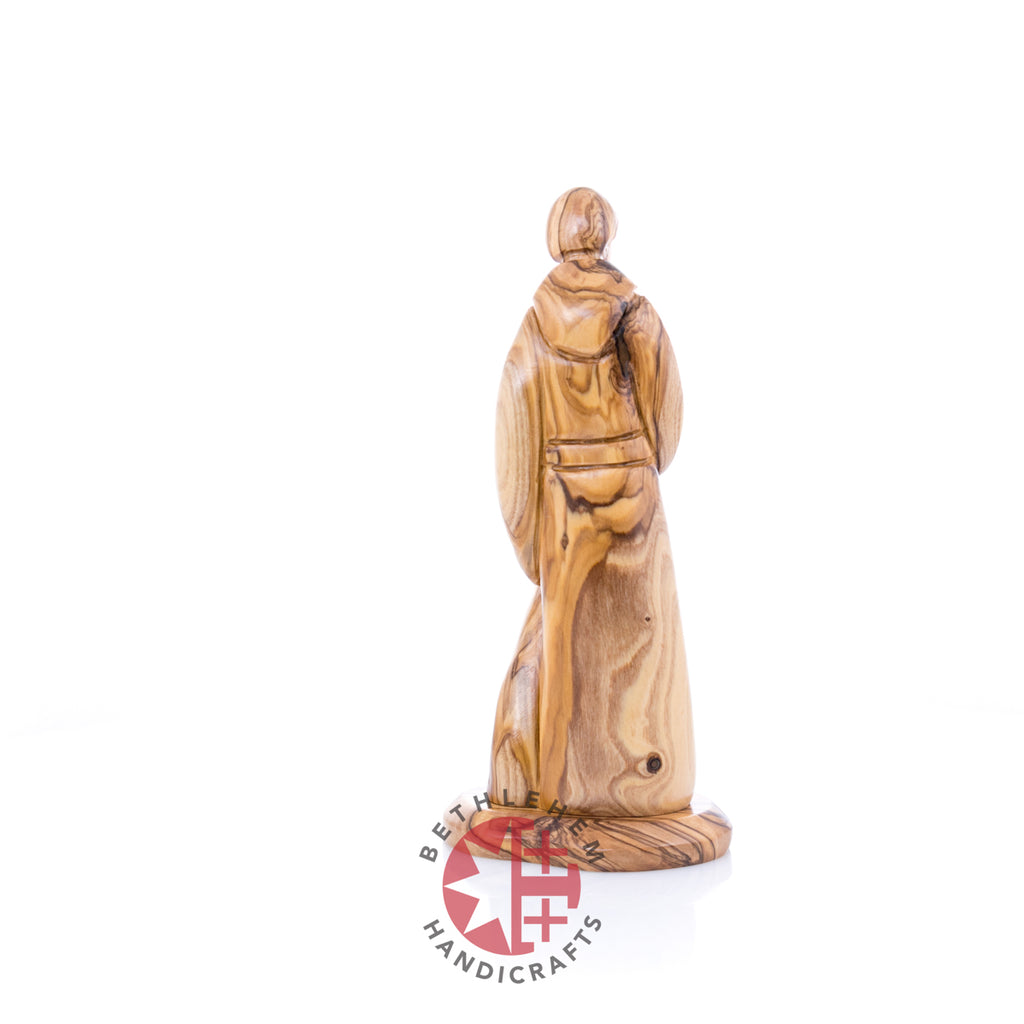 St. Francis Assisi Olive Wood Hand Carved Statue, 8.9"  (Abstract)
