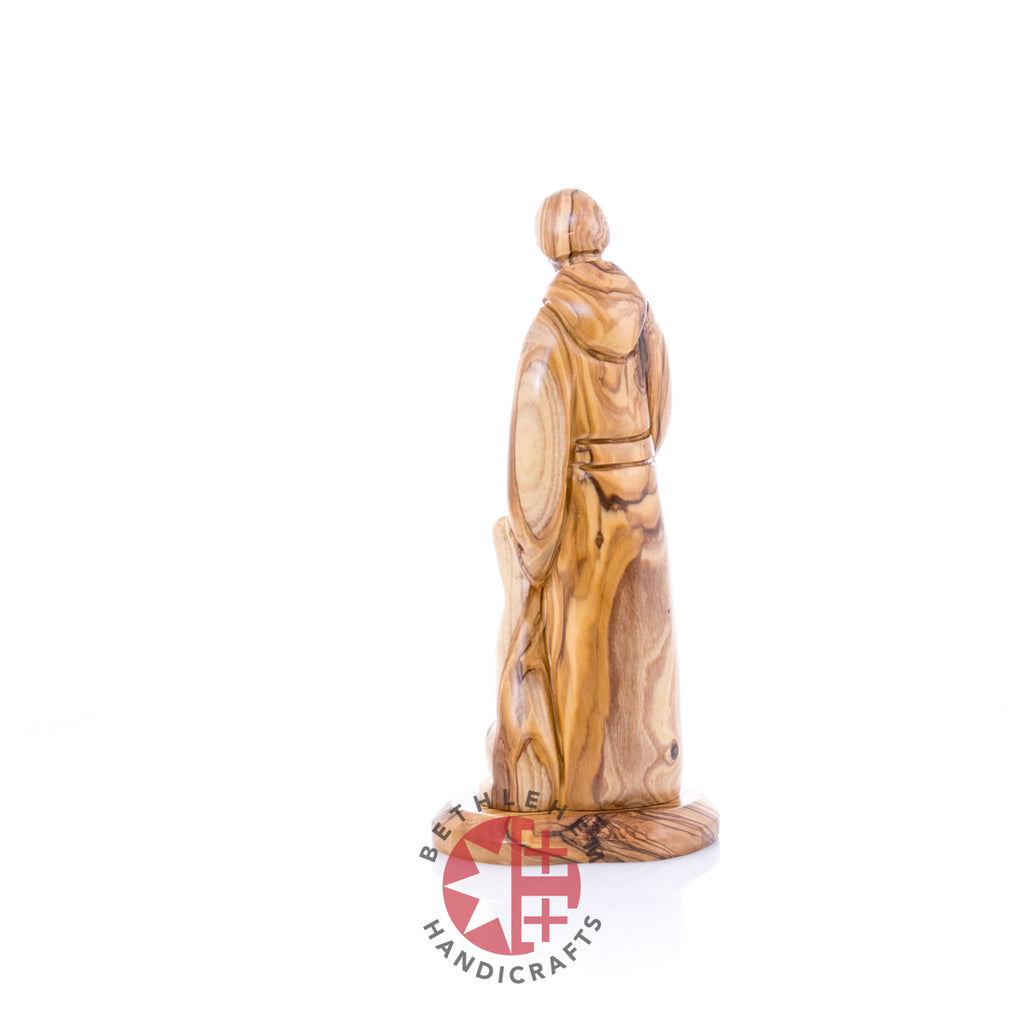 St. Francis Assisi Olive Wood Hand Carved Statue, 8.9"  (Abstract)
