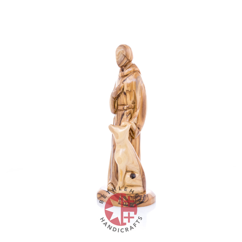 St. Francis Assisi Olive Wood Hand Carved Statue, 8.9"  (Abstract)