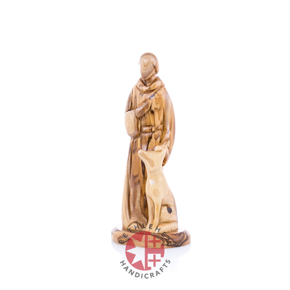 St. Francis Assisi Olive Wood Hand Carved Statue, 8.9"  (Abstract)