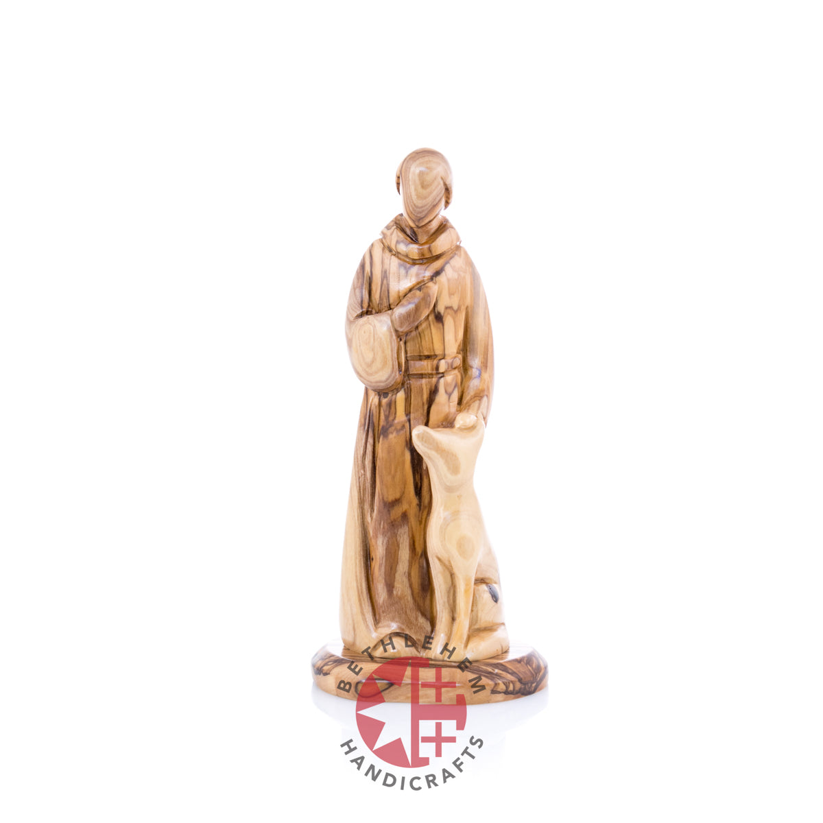 St. Francis Assisi Olive Wood Hand Carved Statue, 8.9"  (Abstract)