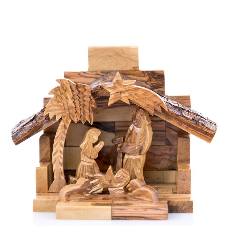 Rustic Olive Wood Nativity Scene, 4.5" with Natural Edges
