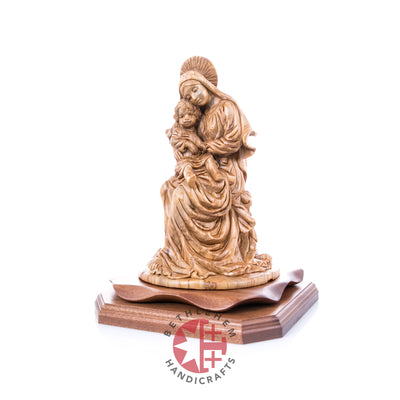 Crowned Virgin Mary with Baby Jesus, 11" Olive Wood Carving Statue from Bethlehem