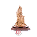 Virgin Mary olive wood statue from Bethlehem hand carved, 11 inch three quarter view of the religious piece