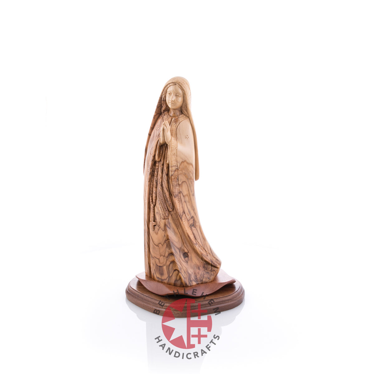 "Our Lady of Lourdes" Virgin Mary 13.6", Carved Olive Wood Statue (Large)