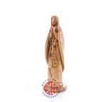 Our Lady of Lourdes olive wood statue from Bethlehem hand carved, 8.7 inch back view of the olive wood sculpture