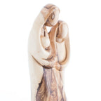 Holy Family olive wood statue hand carved in Bethlehem, 7.2 inch close detail of the hand carved work