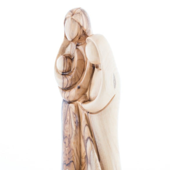 Holy Family olive wood statue hand carved in Bethlehem, 7.2 inch back view of the olive wood sculpture