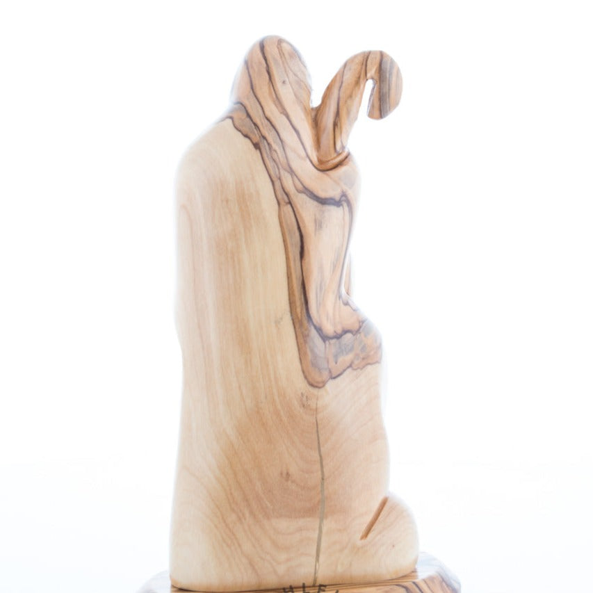 Holy Family olive wood statue hand carved in Bethlehem, 8.1 inch close detail of the hand carved work