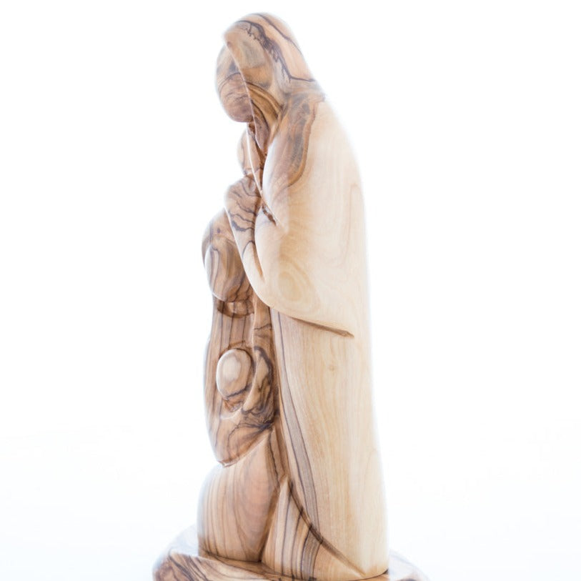 Holy Family olive wood statue hand carved in Bethlehem, 8.1 inch back view of the olive wood sculpture