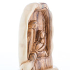 Olive wood nativity scene hand carved in Bethlehem, 7.5 inch three quarter view of the religious piece